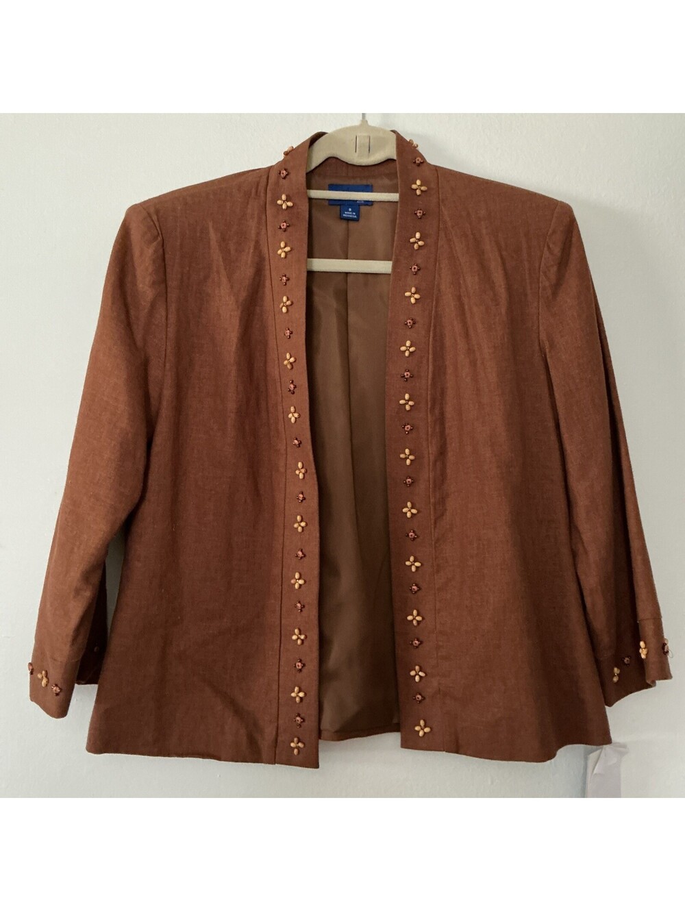 JH Collectibles Sz 8 Jacket Lined Linen Blend Career Beaded Brown NWT